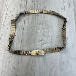 Vintage 80s Gold Silver Tone Metal Hong Kong Disco Fish Scale Belt 34"